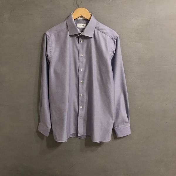 Men Eton Shirt Navy Cotton 42 / XL / 50 #1VT2