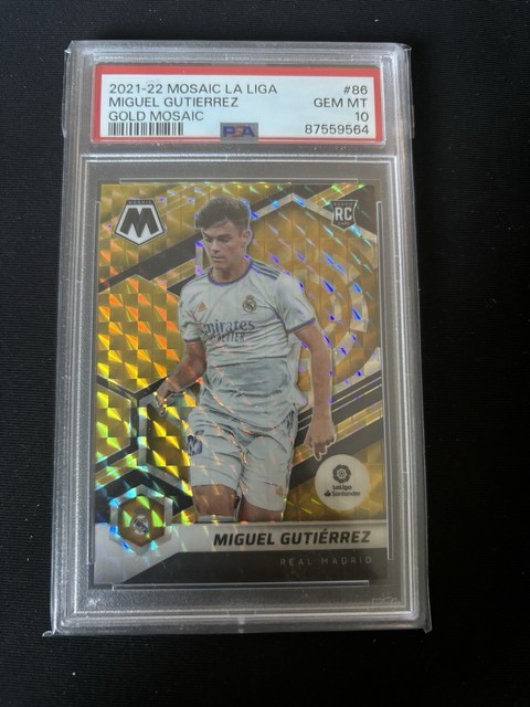 2021-22 Panini Mosaic La Liga Miguel Gutierrez #86 Black Gold /8 Rookie PSA 10