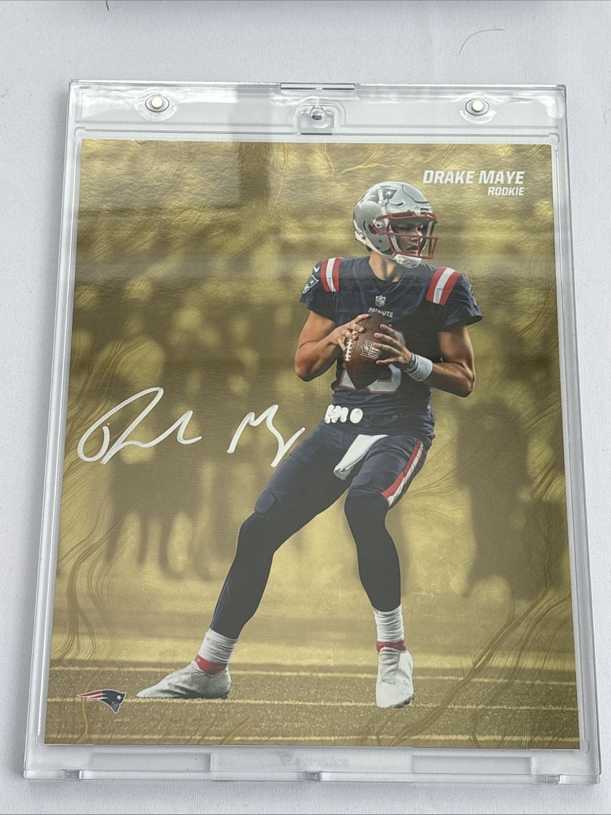 Drake Maye New England Patriots Fanatics Emanate Under Wraps Auto Gold 10/50 Rookie Number Match 