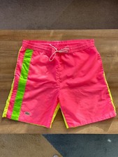 Vintage Lacoste Swim Trunks Neon Pink Yellow Colorblock Made In Spain Men  s 40
