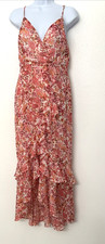 Lulus Dress Womens Size Medium Pink Floral Metallic Ruffled High-Low Dress