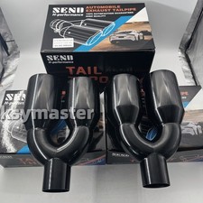Pair Quad 4 Out Black Exhaust Tip Staggered 2.5 Inlet Dual Wall Angle Cut