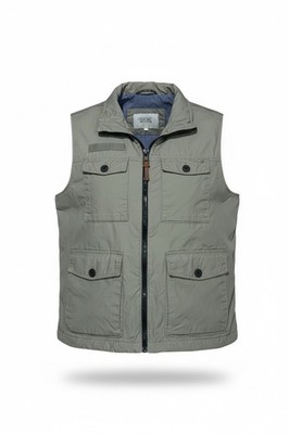 CAMEL ACTIVE Mens Utility Vest Regular Olive Green Multi Pocket Zip Front 
