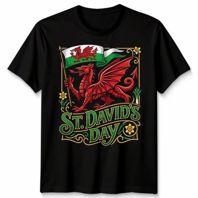 Lustiges Saint Davids Day Shirt Happy Welsh Wales Feier Bekleidung für Herren Damen