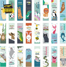 24 Pcs Animal Pun Bookmarks, Motivational Pap...