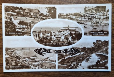 Southend-on-Sea Multi-View Echt Foto Postkarte Bootfahren Pool, Klippen, Pier, Gdns