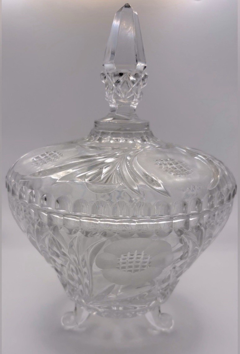 VTG Heavy Leaded Crystal 3-Footed Candy Dish Rose Diamond Pattern