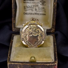 Antique 9ct Gold Engraved Round Fancy Locket Pendant