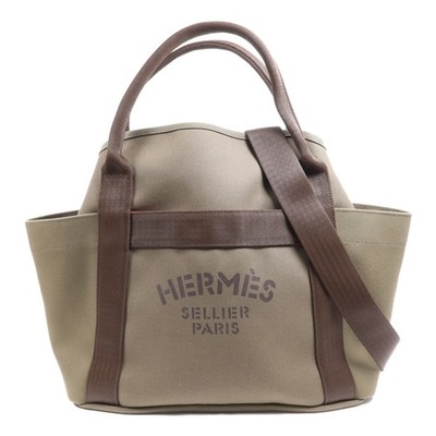 *15%OFF* HERMES PHW Sac De Pansage Groom 2 Way Shoulder Bag Canvas Green