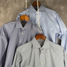 Eton Contemporary Fit Blue Geometric Print Dress Shirt Mens 15.5 39 L/S SET of 3