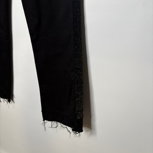 Frame Le High Straight Jeans Black with Gold Velvet Tuxedo Stripe Size 31 - Picture 4 of 11