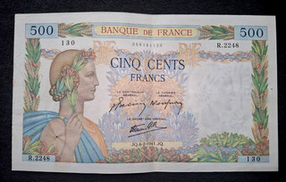 TRES BEAU 500 FRANCS LA PAIX DU 6 2 1941 qualité TTB /SUP.