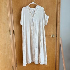Grade & Gather Cotton Gauze Midi Dress Cream Sand Split V-Neck 60723GZ Small NEW