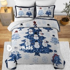 Custom Happy Snowman Christmas Tree Quilt OR Duvet Bedding Set  Pillowcase