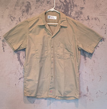 Dickies Men's L Khaki Short Sleeve Button Front Work Shirt Cotton Twill 96