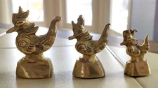 Lot of (3) Solid Brass Duck / Rooster Replica Opium Weights