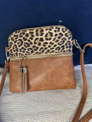 The BOD Brown Leopard Print Crossbody Gold Hardware Tassel Accent Bag