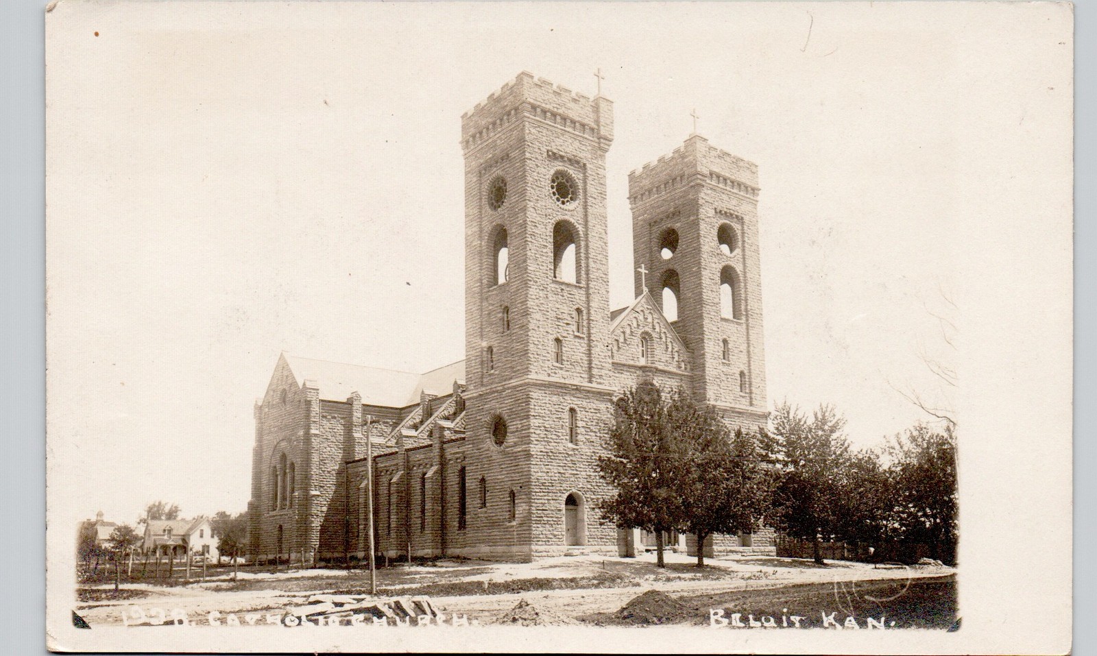 CATHOLIC CHURCH beloit ks c1910 postcard kansas real photo rppc historic bldg