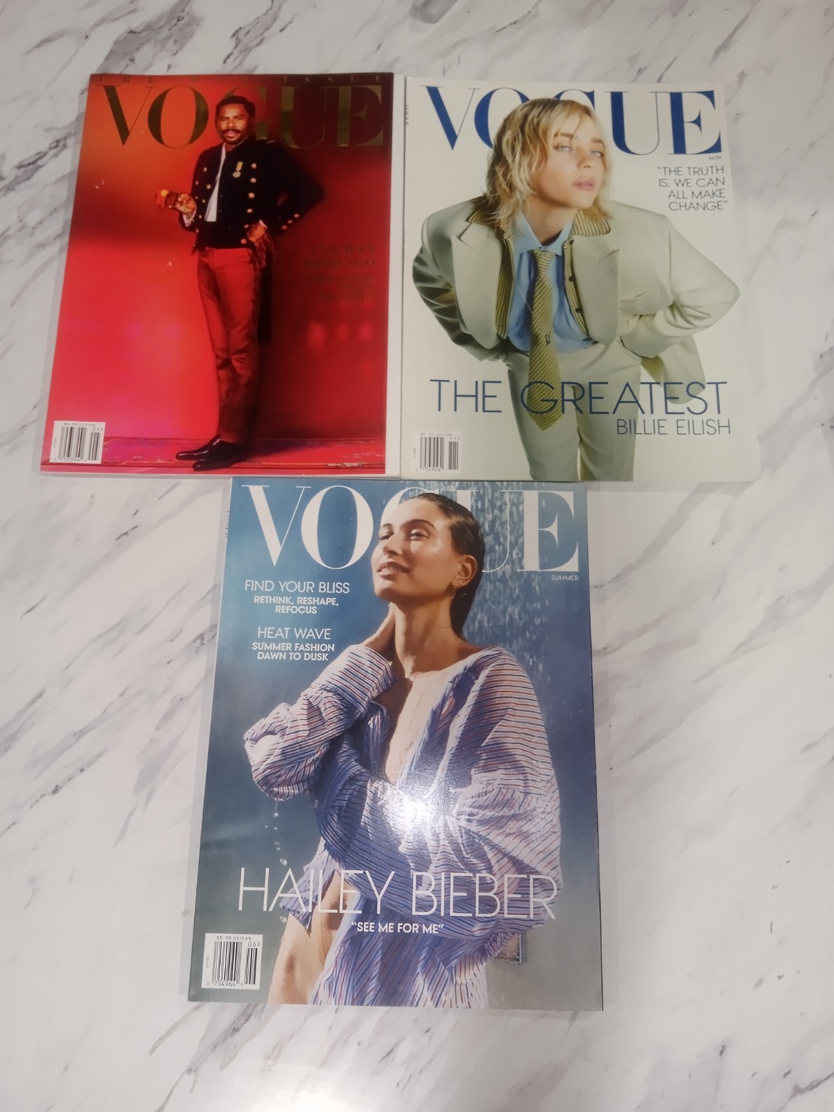 Vogue 3 Magazine Lot - Issues From 2024, & 2025 - Billie Eilish, Hailey Bieber..