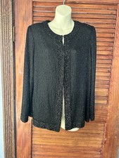 Vintage 90s Laurence Kazar Medium Silk Beaded Evening Jacket Cocktail Black