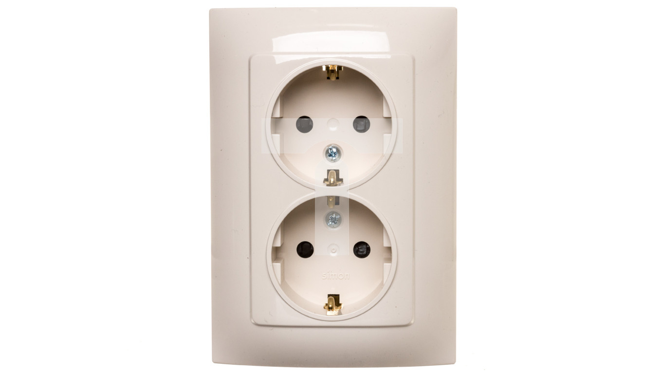 Simon 10 SCHUKO double socket with shutters, cream, 16A 250V IP20 CGSZ2Z/ /T2UK