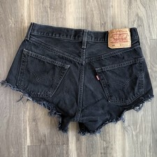 Vintage 1990s Levi s 501xx Cut-Off Shorts USA W32 Distressed Denim Black