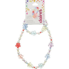Claire's Club Multicolored Flowers 3 Piece Jewelry Set - Ring/Necklace/ Bracelet