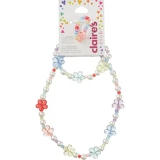 Claire's Club Multicolored Flowers 3 Piece Jewelry Set - Ring/Necklace/ Bracelet