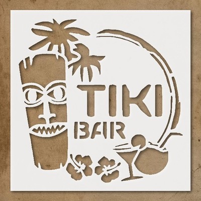 Unique Stylized Tiki Mask with Tropical Elements for Crafting Stencils - Sten 