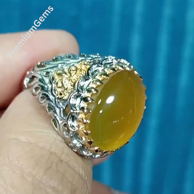 Original Yellow Aqeeq/Akeek Ring Agate Ring, Beautiful Handmade Sterling Silver