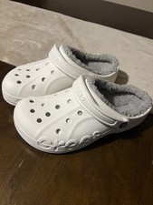 NWT Crocs Baya Lined Clogs Slippers White Grey Men's Size 8 Women  s 10