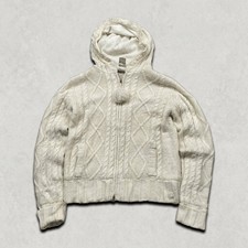 Animal Cardigan Girls Age 14 Y2K Cable Knit Fleece Lined Hooded Sweater, White