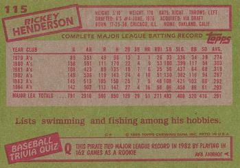 1985 Topps #115 Rickey Henderson SGC 7 - Picture 2 of 2