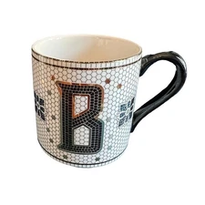 Anthropologie Margot Coffee Mug Initial B Gold Black Mosaic Tile Monogram Tea