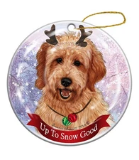 Holiday Pet Gifts Goldendoodle Red Dog Porcelain Christmas Ornament
