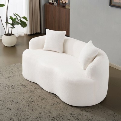 Modern Cream Curved Loveseat Sofa for Small Space, No Assembly, 2 Pillows
