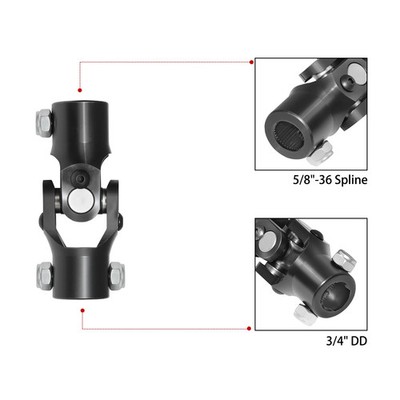 New 5/8''-36 Spline X 3/4'' DD U Joint Black Universal Steering U-Joint