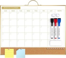 Dry Erase Calendar with Cork Board for Wall, 12" Double-Sided