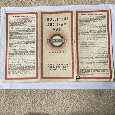 London Transport 1937 -8 Nummer 2 Trolleybus und Straßenbahnkarte