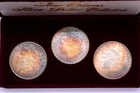 LITTLETON THREE-COIN UNCIRCULATED RAINBOW TONED! NEW ORLEANS MORGAN DOLLAR SET