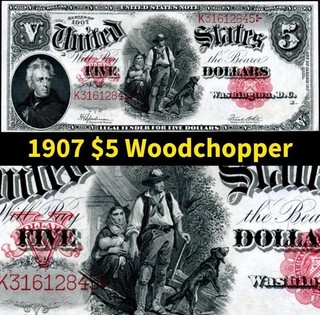 HGR SUNDAY 1907 $5 WoodChopper ((Absolutely GORGEOUS)) Appears CH UNCIRCULATED