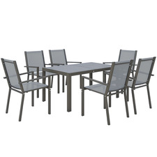 Outsunny Garden Dining Set for 6, Outdoor Dining Table and Chairs, Grey