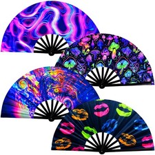 6 Pcs Glow Large Folding Hand Rave Fan Men Women Clap Fans for Line Dancing C...