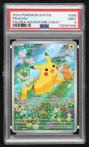 Pikachu (Paldea Adventure Chest) Holo Pokémon Scarlet & Violet Black Star PSA 9