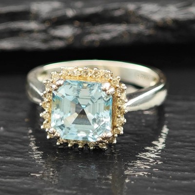 Quadratischer Topas Diamant Ring Sterlingsilber Größe 7