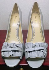 Enzo Angiolini Eamielee Light Gray High Heel Open Toe Shoe Leather Women s 8 M
