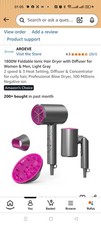 1800W Foldable Ionic Hair Dryer with Diffuser for Women & Men, Light Gray