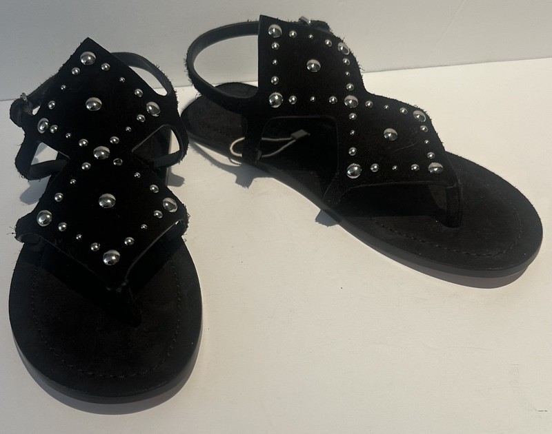 SAINT LAURENT Suede Leather Gladiator GIA Ankle Strap Buckle Flats Sandals Shoes