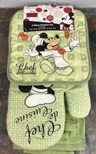 Disney Mickey Mouse Chef 3 Pc Kitchen Set Oven Mitt Pot Holder Towel NWT