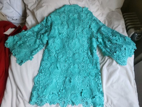 J.Marie The Seraphina Long Sleeve Mesh Flower Applique Green Dress Teal Sz M NWT - Picture 11 of 15